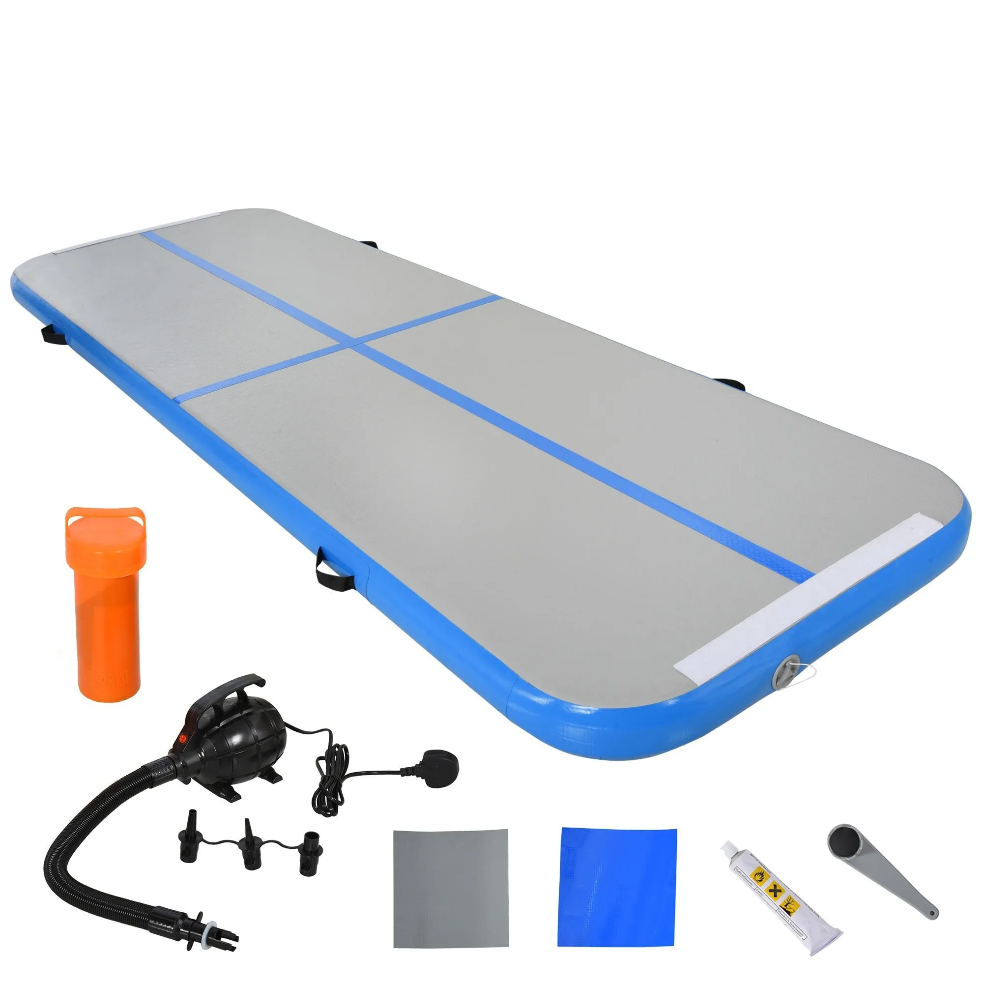 3m Gymnastics Mat Inflatable PVC Yoga Training Exercise Mat w/ Pump Blue