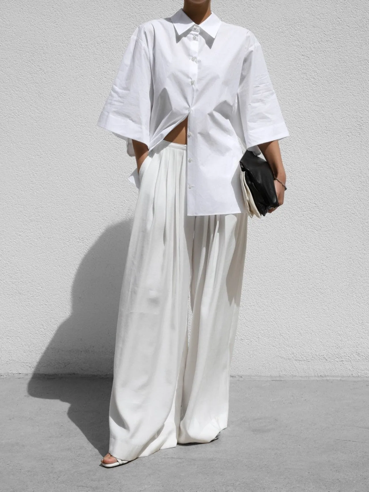 BAMBOO PIN TUCK PLEATED WIDE TROUSERS