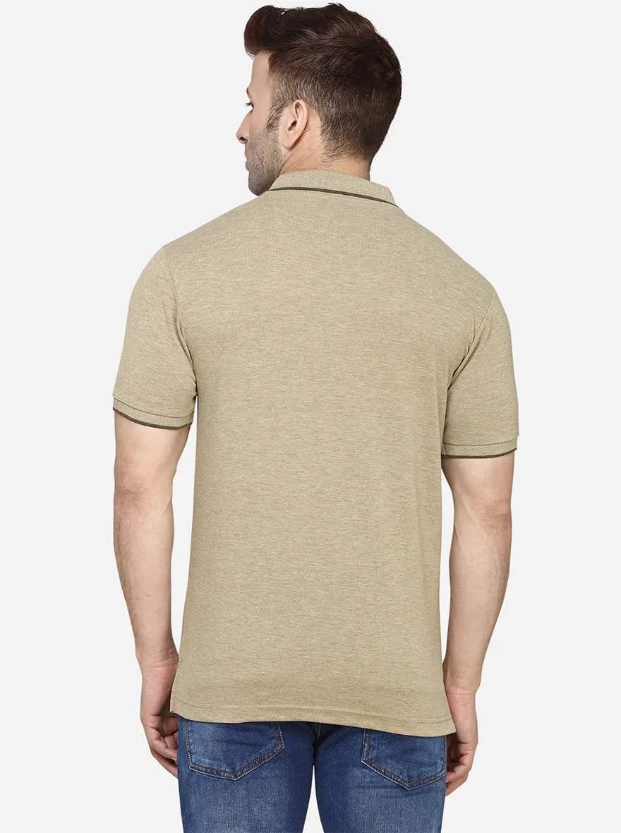 Camel Melange Solid Slim Fit Polo T-Shirt | Greenfibre