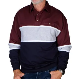 Classics by Palmland Horizontal Stripes Banded Bottom Shirt 6094-728 Burgundy - Big and Tall