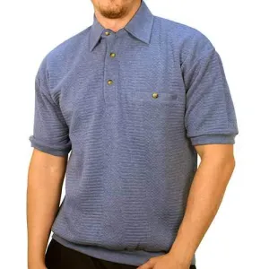 Classics By Palmland Solid French Terry Short SLeeve Banded Bottom Polo Shirt 6090-720 Big and Tall - LT.Blue