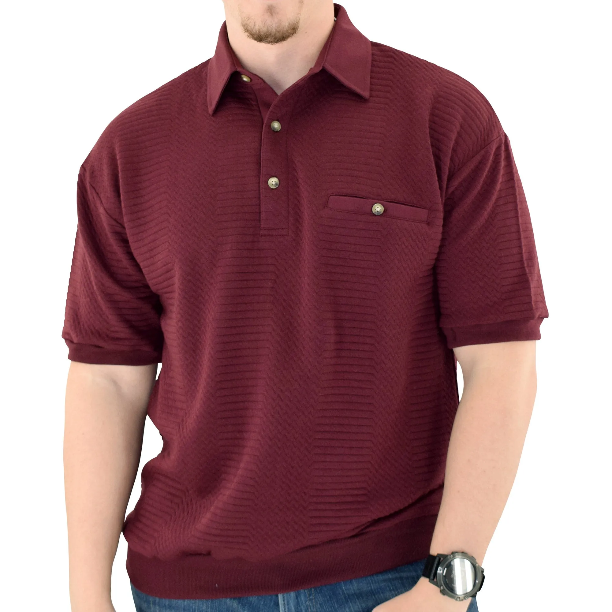 Classics by Palmland Solid French Terry Short Sleeve Banded Bottom Polo Shirt 6090-720 Burgundy