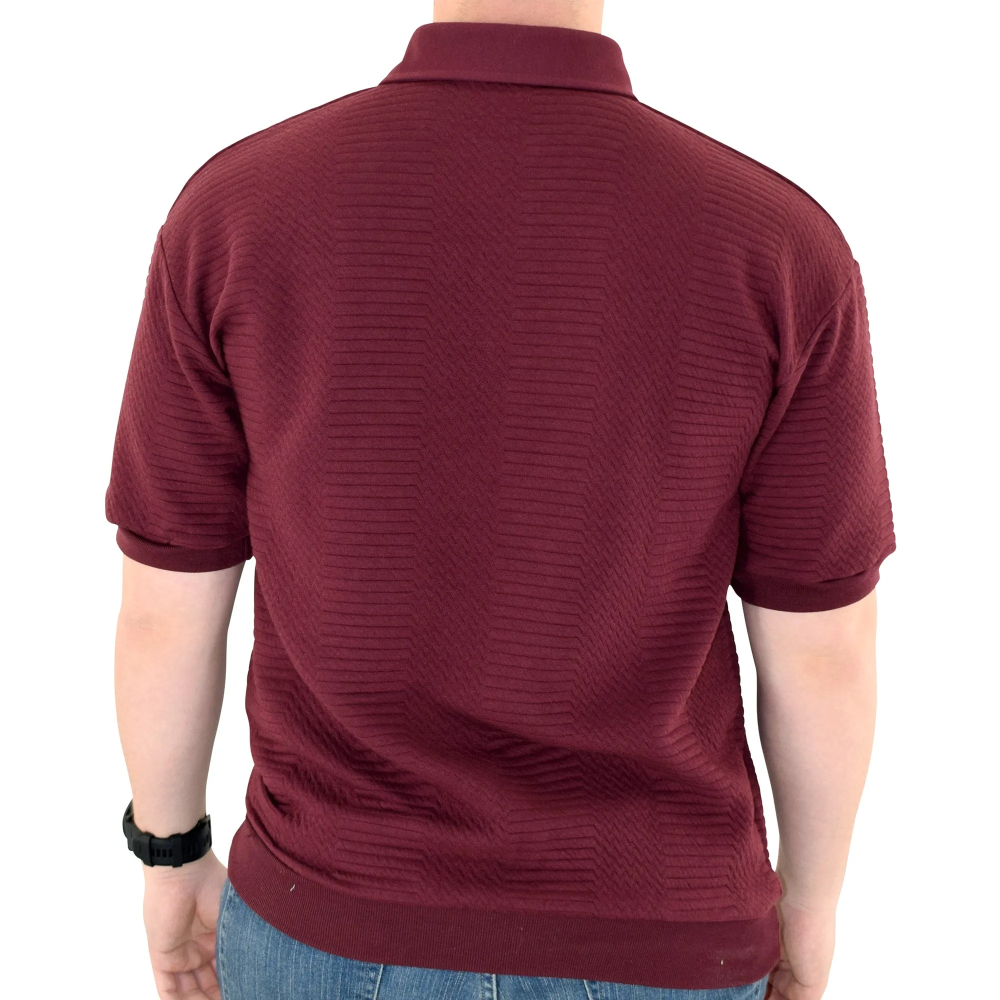 Classics by Palmland Solid French Terry Short Sleeve Banded Bottom Polo Shirt 6090-720 Burgundy