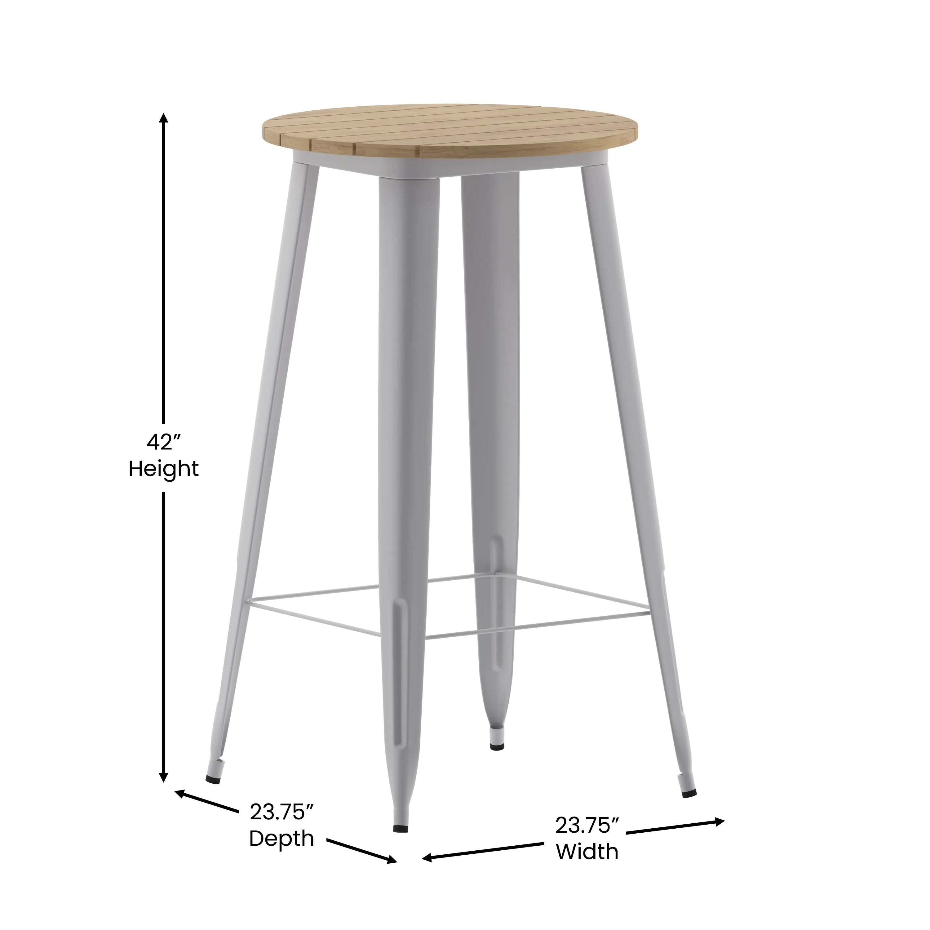 Declan Commercial Indoor/Outdoor Bar Top Table, 23.75" Round All Weather Poly Resin Top with Steel base