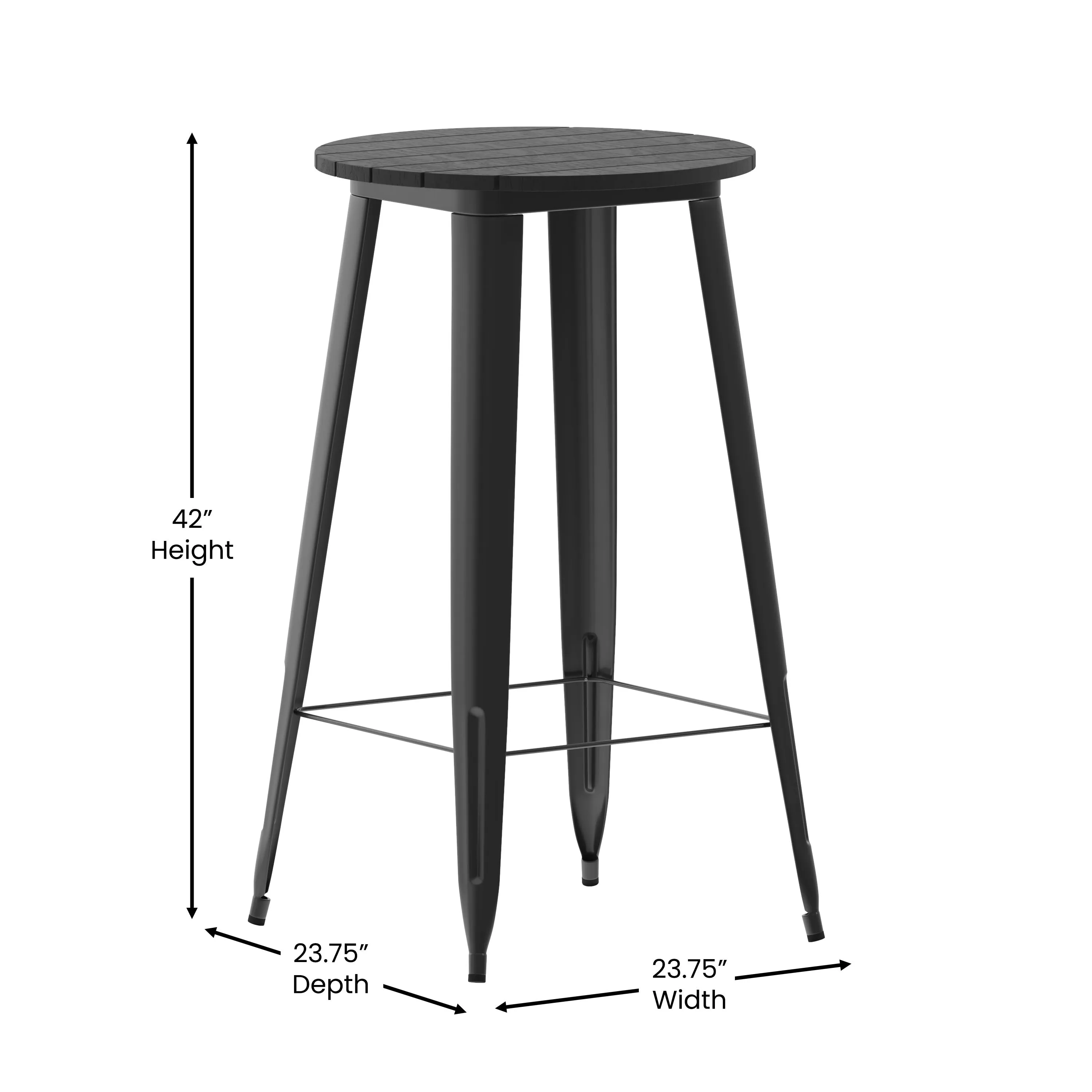 Declan Commercial Indoor/Outdoor Bar Top Table, 23.75" Round All Weather Poly Resin Top with Steel base