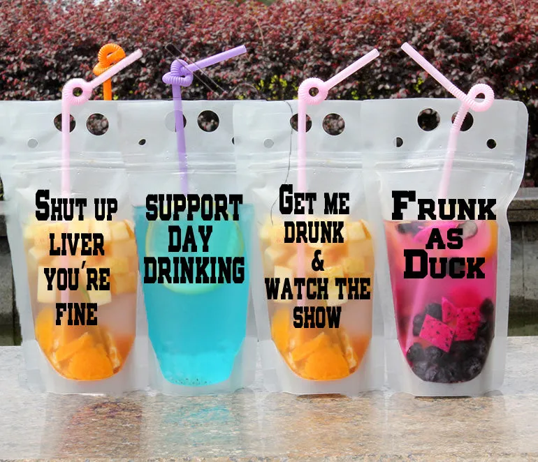 Drink Pouches with Funny Sayings Reusable Travel Flask with Plastic - More Sayings Available