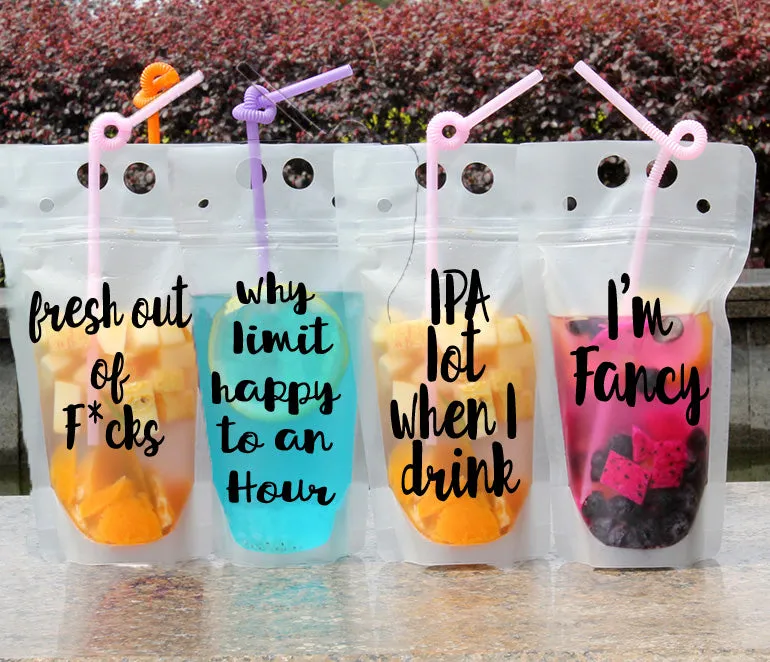 Drink Pouches with Funny Sayings Reusable Travel Flask with Plastic - More Sayings Available