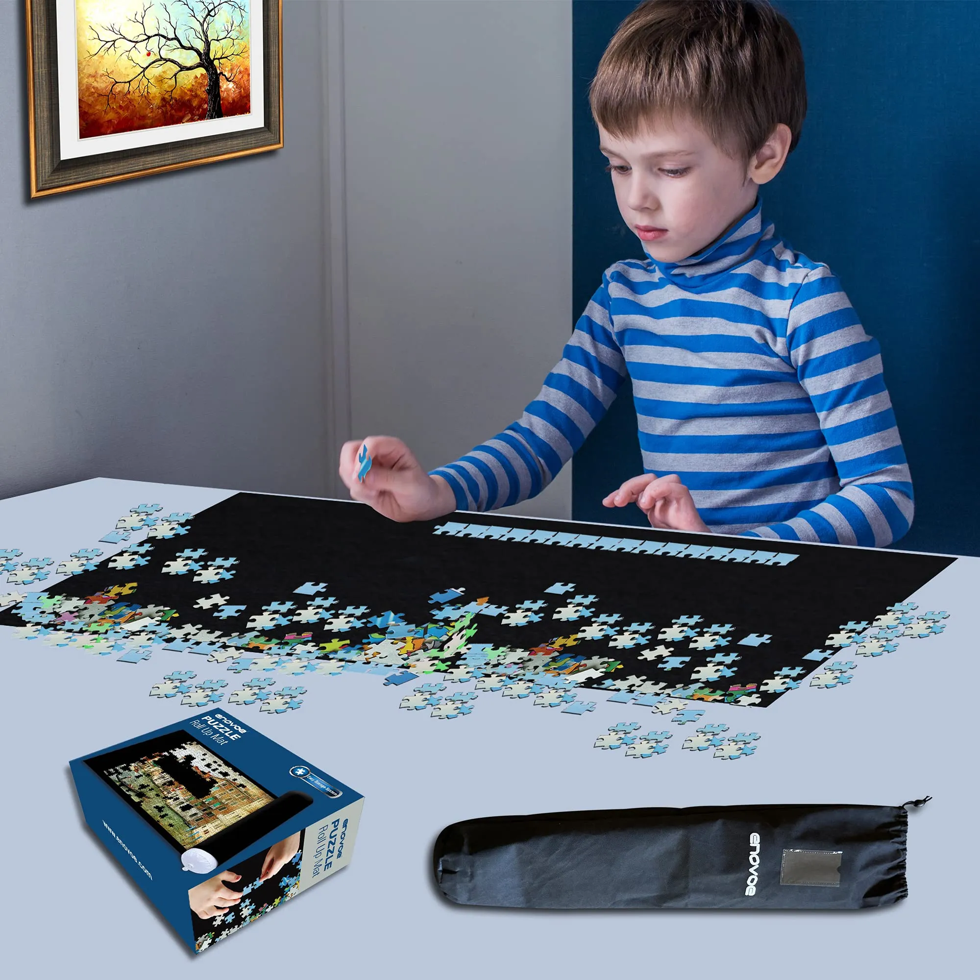 Enovoe Jigsaw Puzzle Mat Saver - Non-Skid, Portable, Roll Up Puzzle Mat for 1000 Pieces