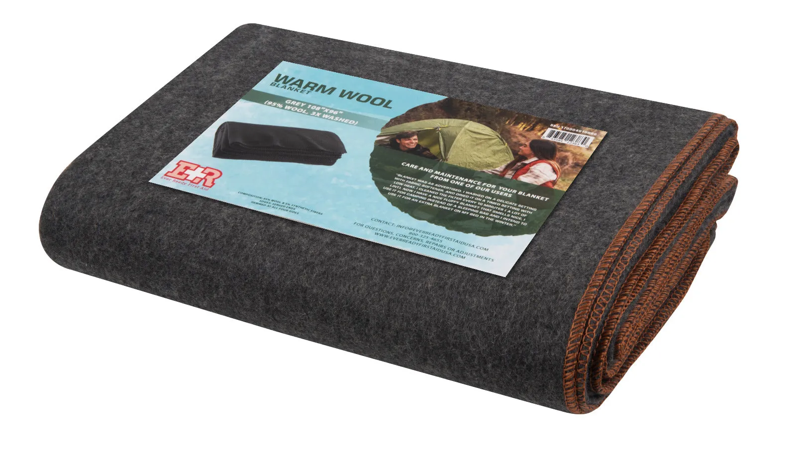 Ever Ready First Aid Military Wool Blanket - Perfect for Outdoors, Camping & Bushcraft Emergency Blanket, 95% Wool - 96" x 108" 8.45 lbs. - King Size