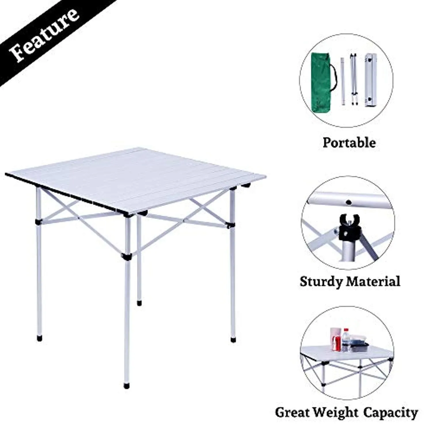 Folding Camp Table Portable Compact Aluminum Outdoor Tables with Carry Bag for Camping