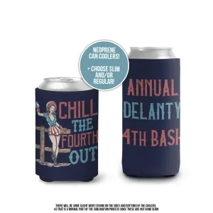 Fourth of July Can Coolers Chill the Fourth Out cute retro 4th of July slim or regular size can coolies can cozies