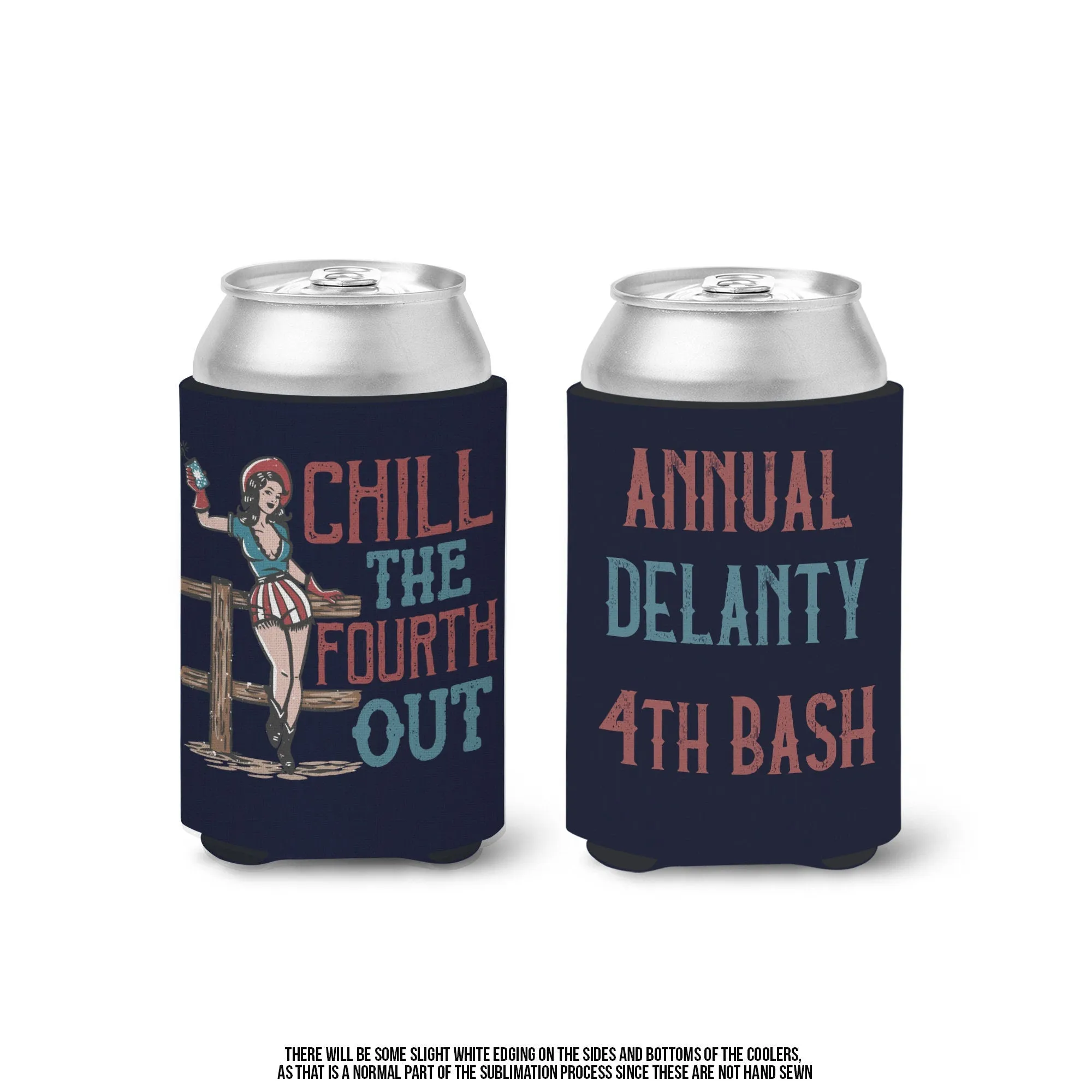 Fourth of July Can Coolers Chill the Fourth Out cute retro 4th of July slim or regular size can coolies can cozies