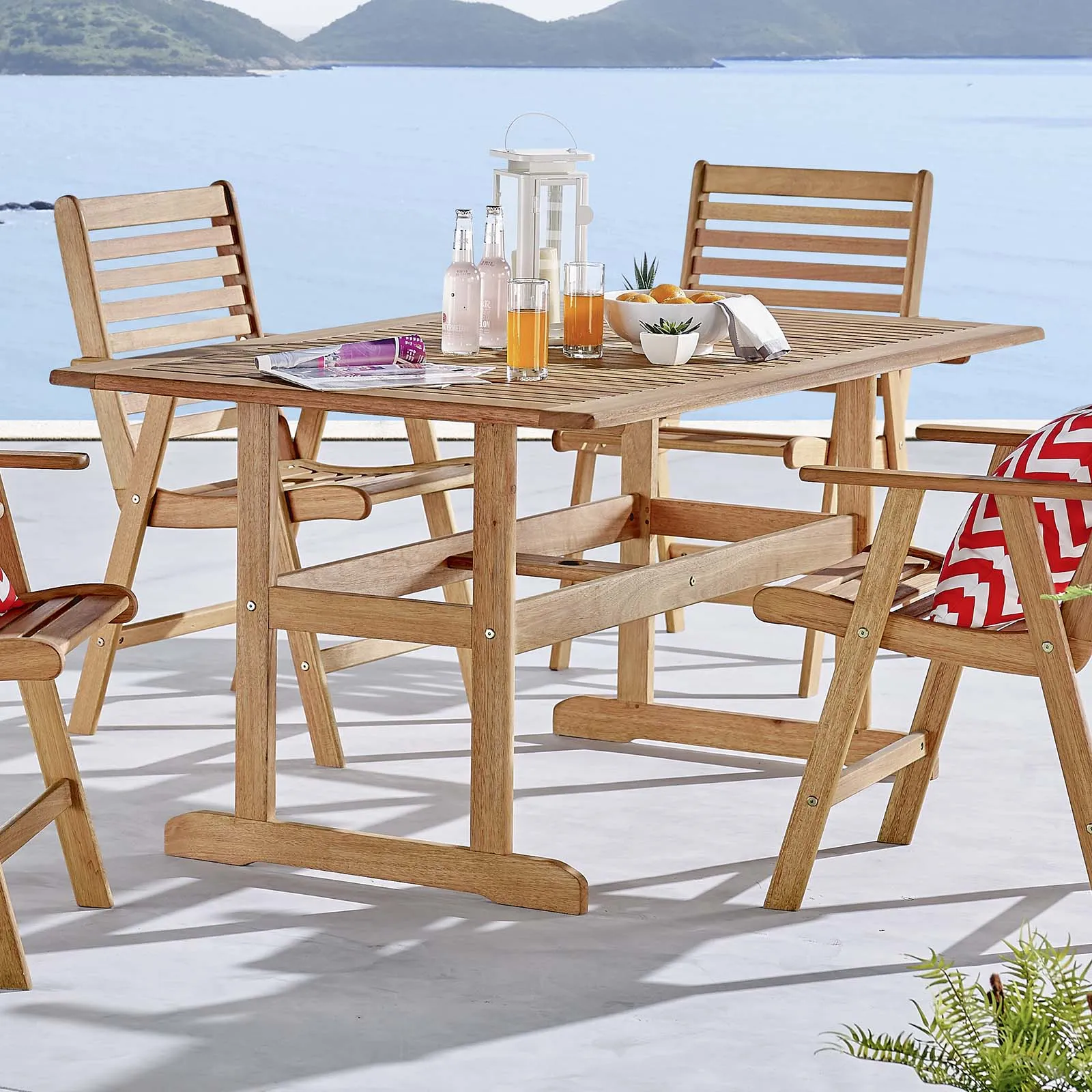 Hatteras Outdoor Patio Eucalyptus Wood Dining Table