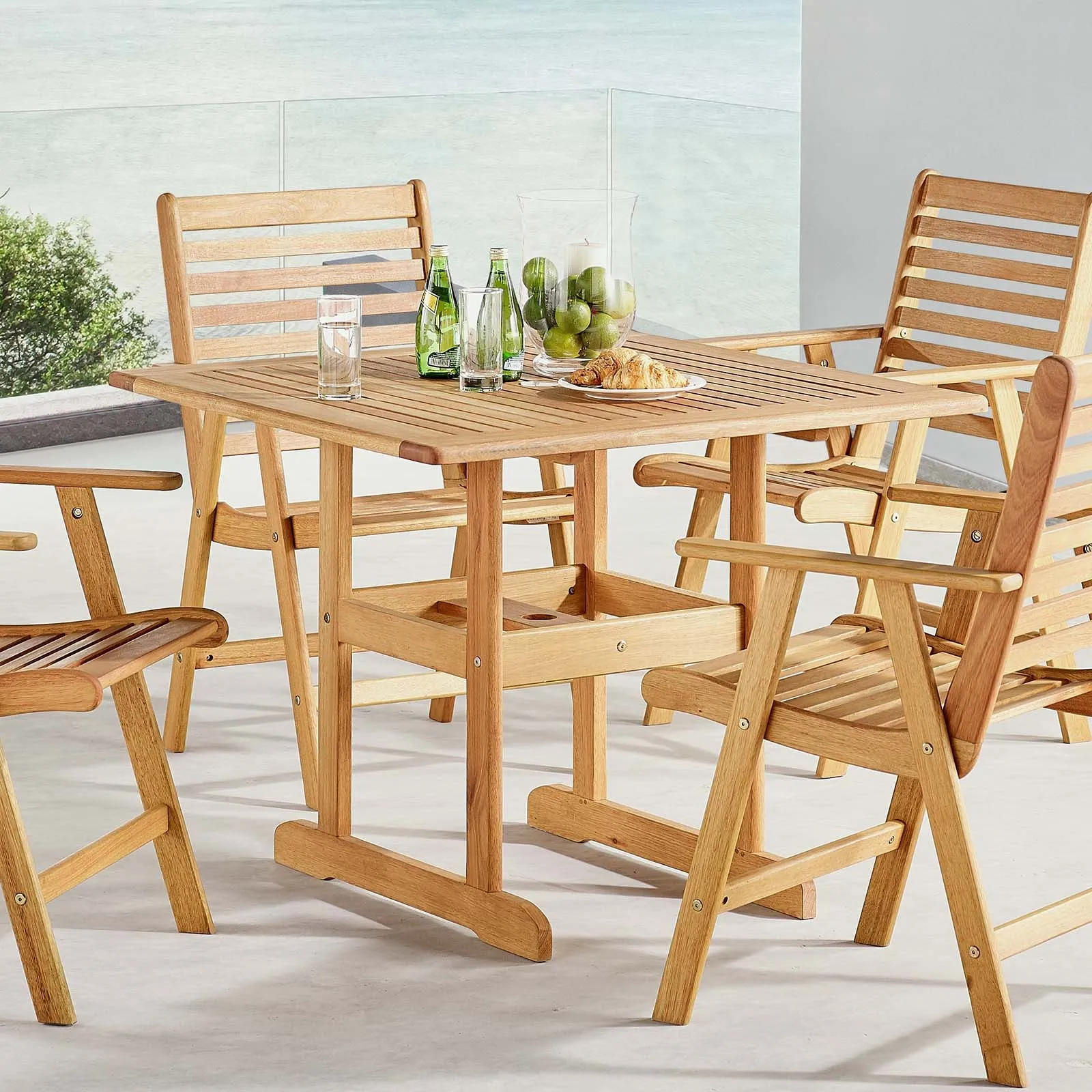 Hatteras Outdoor Patio Eucalyptus Wood Dining Table