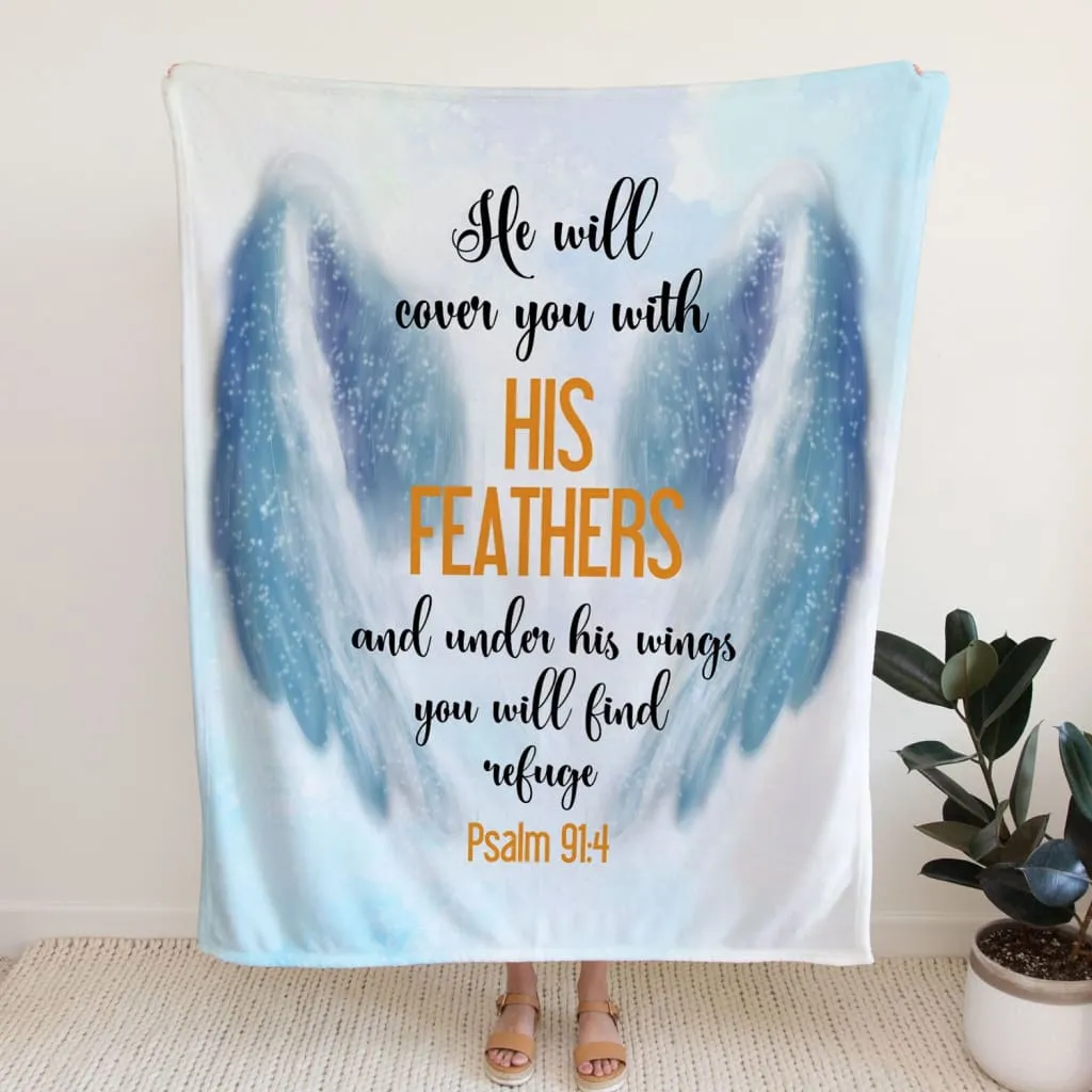 He Will Cover You With His Feathers Psalm 914 Fleece Blanket - Christian Blanket - Bible Verse Blanket