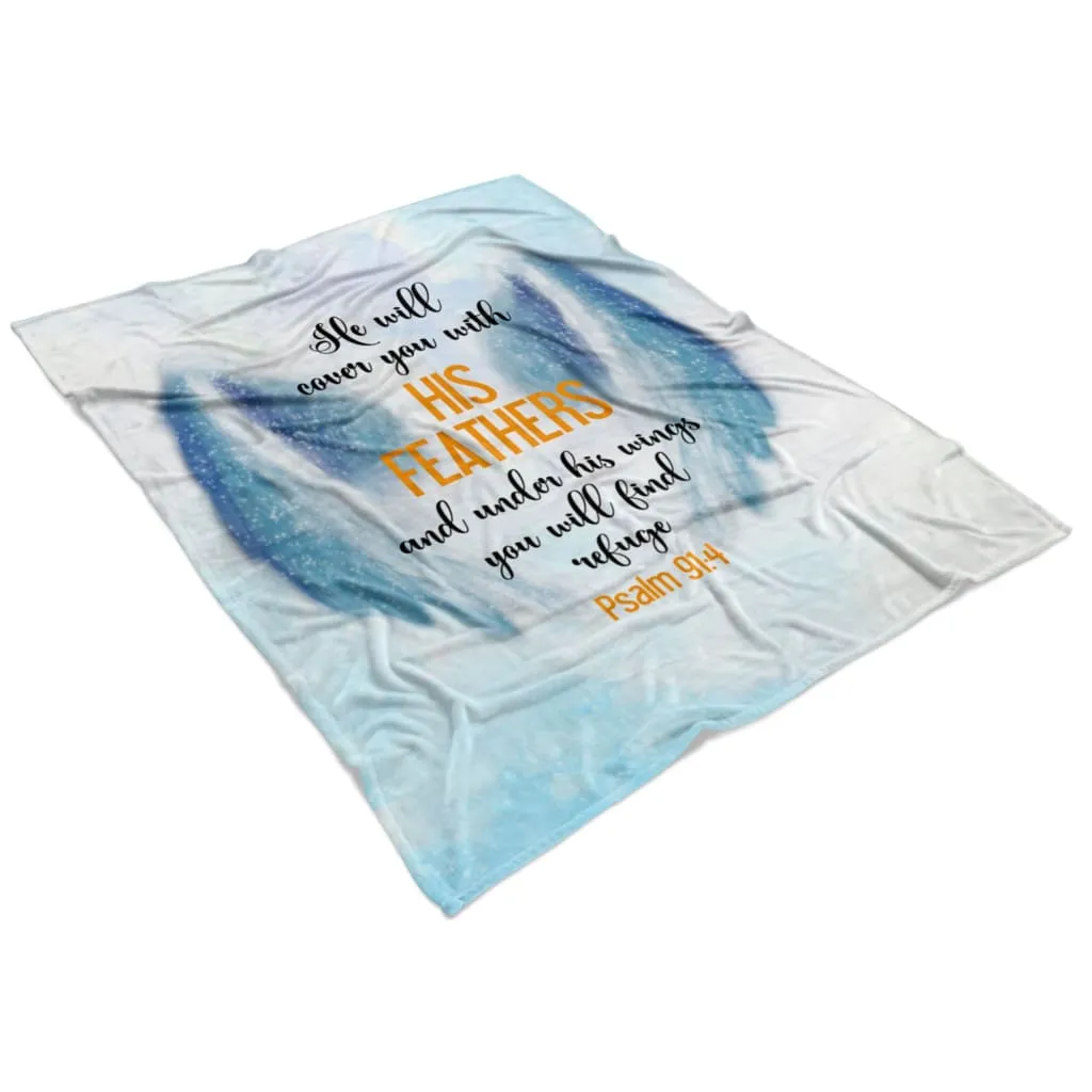 He Will Cover You With His Feathers Psalm 914 Fleece Blanket - Christian Blanket - Bible Verse Blanket