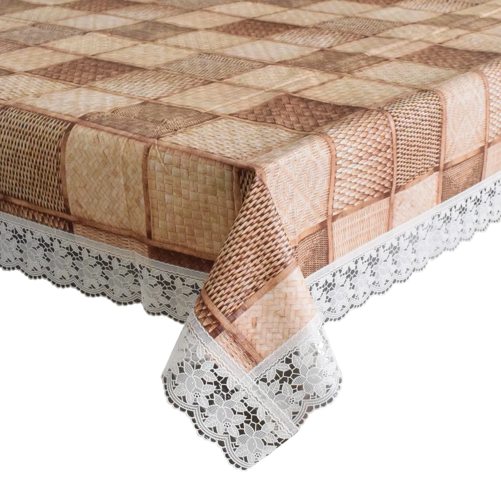 Heart Home Checkered Printed PVC 6 Seater Dinning Table Cover 60"x90" (Brown)-HS43HEARTH25637