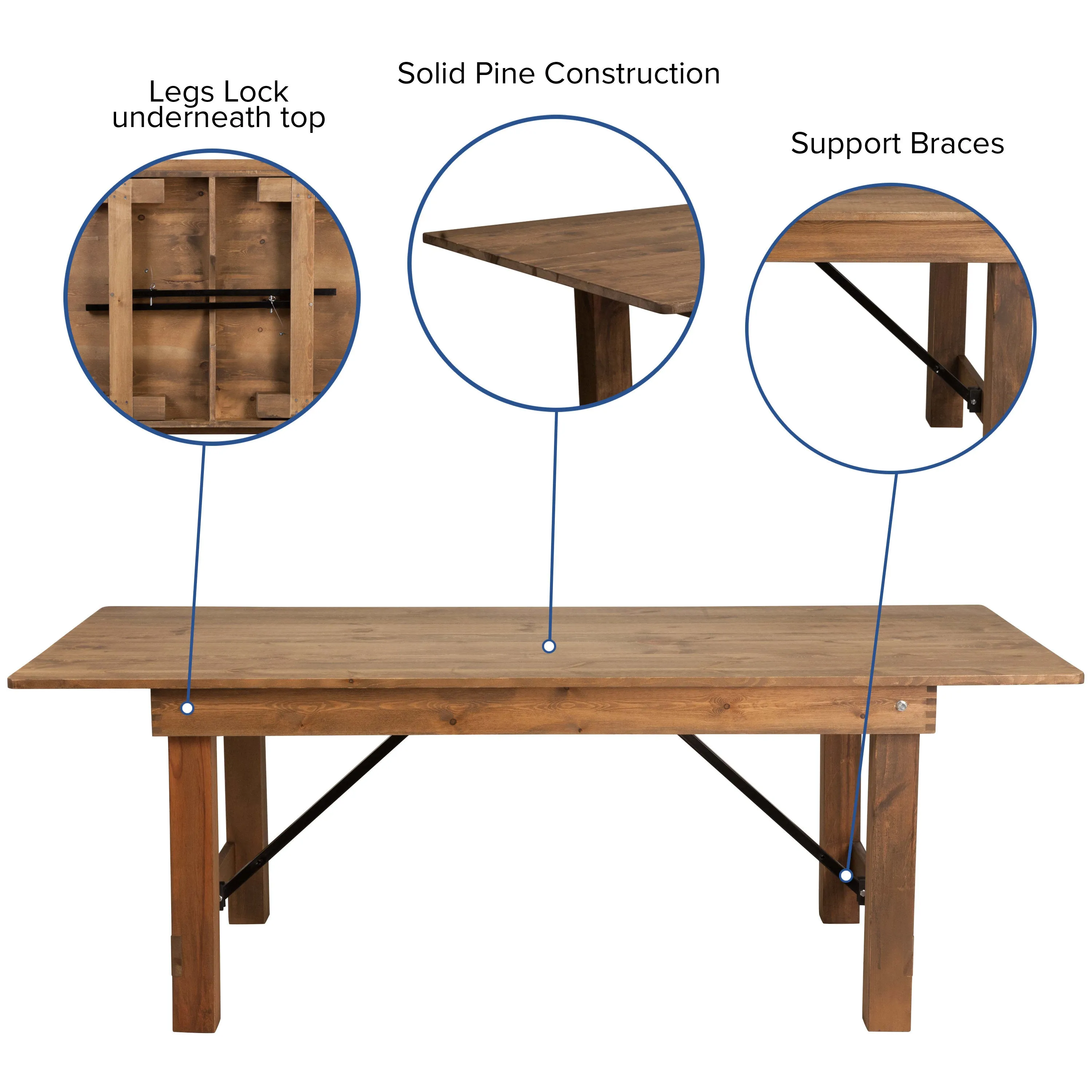 HERCULES Series 7' x 40'' Folding Farm Table Set with 8 Cross Back Chairs and Cushions