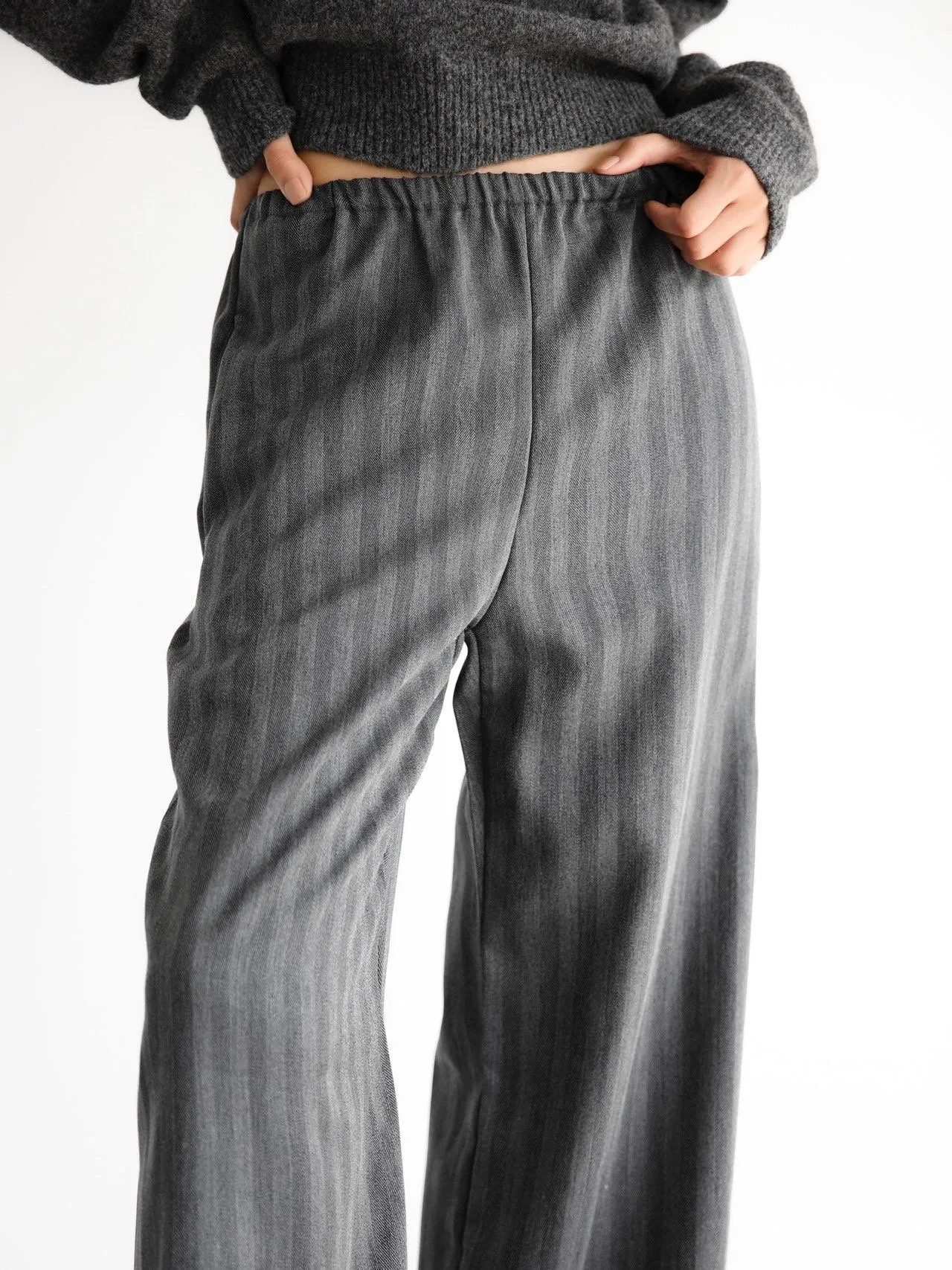 HERRINGBONE STRIPED WIDE TROUSERS