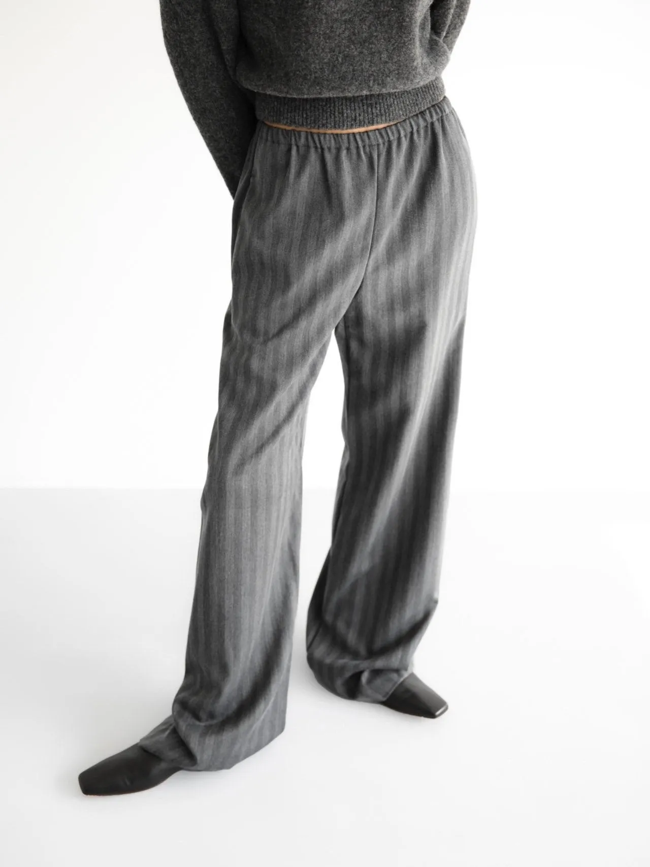 HERRINGBONE STRIPED WIDE TROUSERS