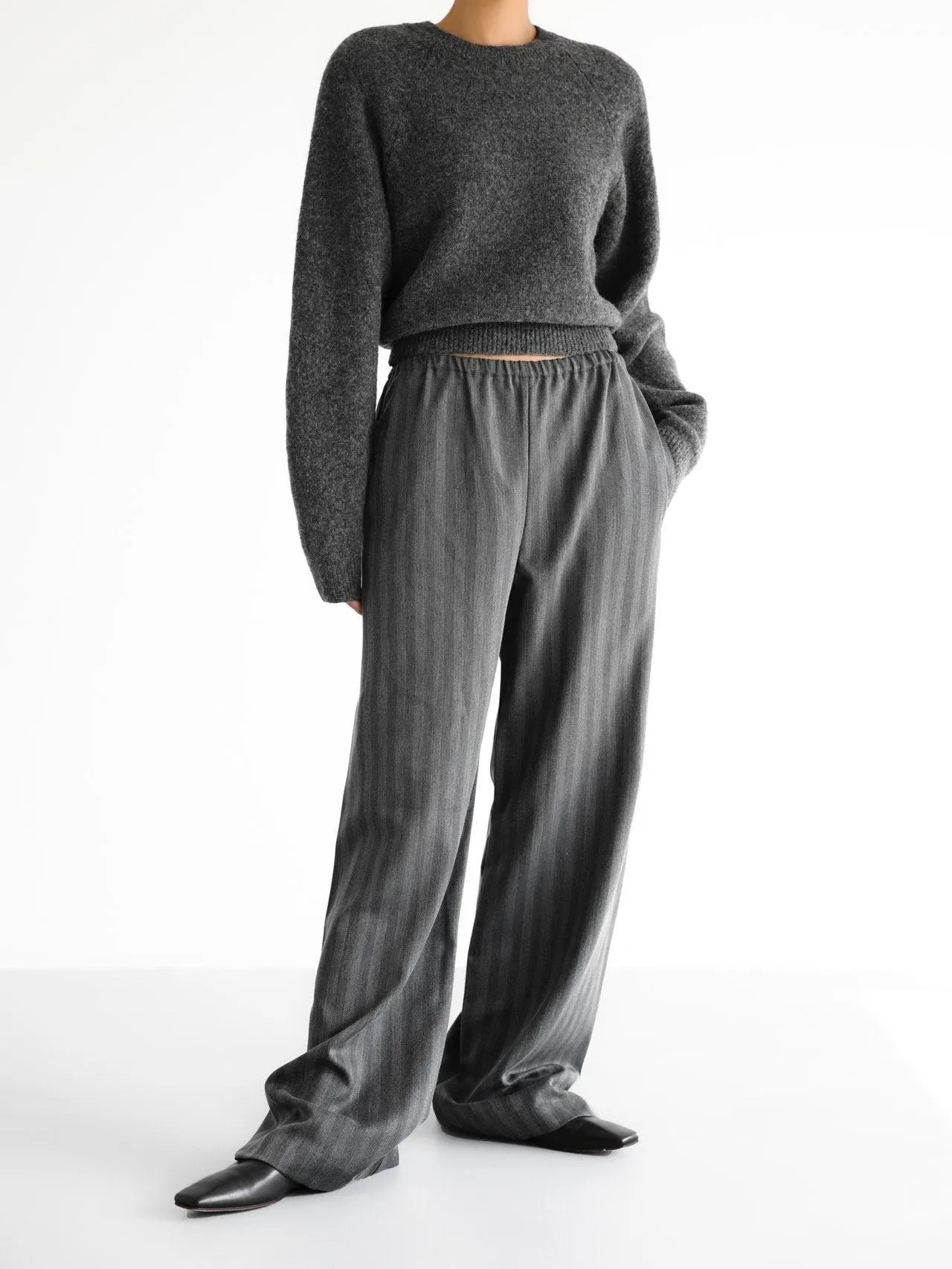 HERRINGBONE STRIPED WIDE TROUSERS