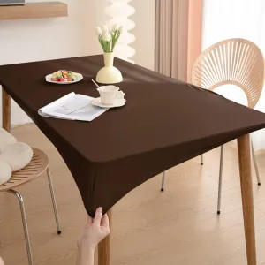 HOKIPO 100% Waterproof Non-Slip Stretch Table Cover, Brown