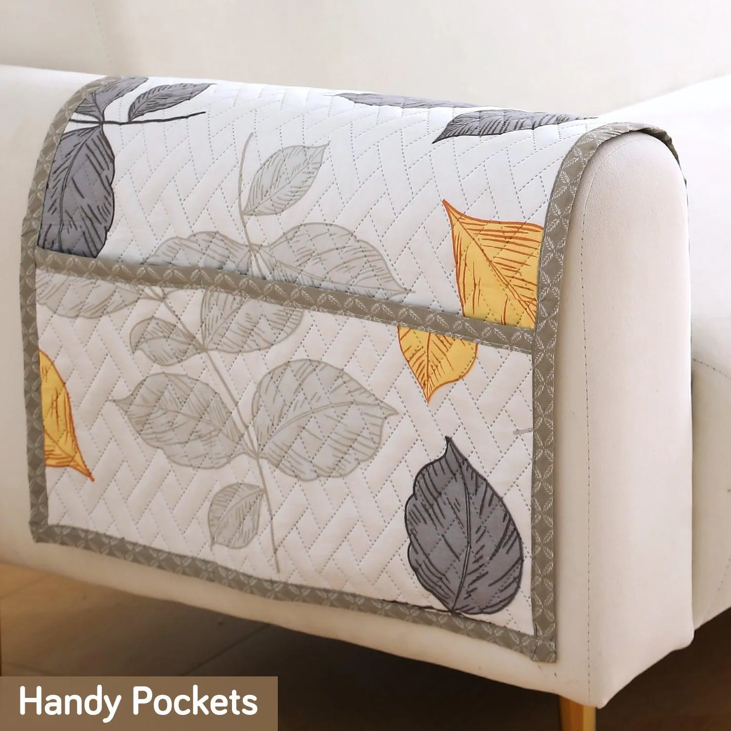 HOKIPO 2 Pcs Printed Quilted Sofa Armrest Cover, Multicolor Leaves