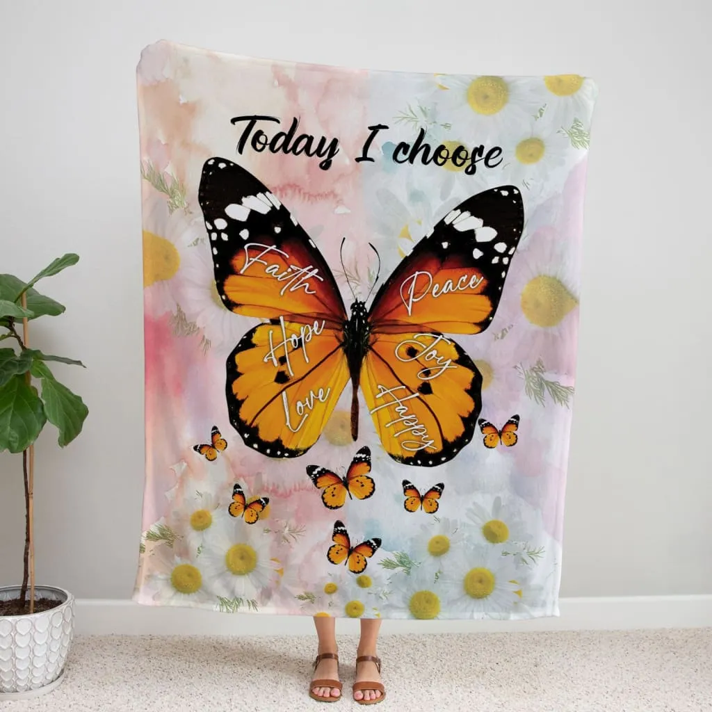 I Choose Faith Hope Love Peace Joy Happy Fleece Blanket - Christian Blanket - Bible Verse Blanket