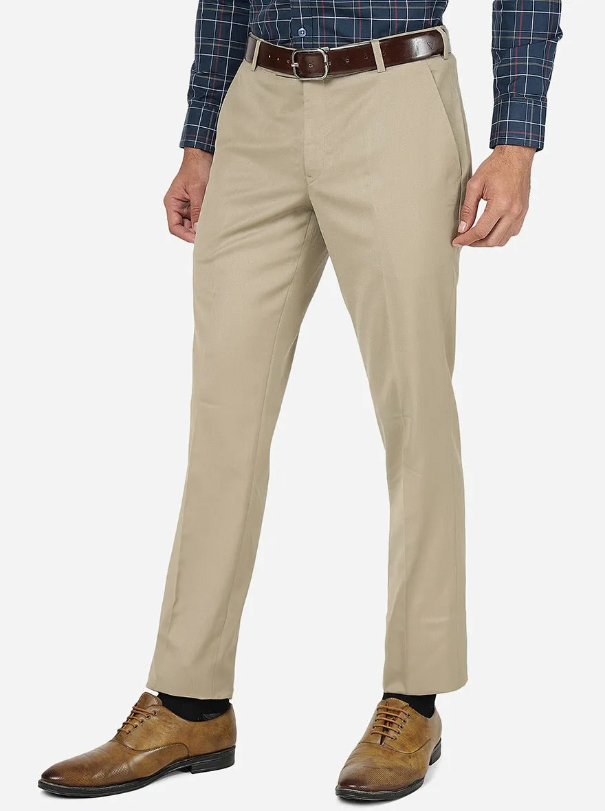 Khakhi Solid Slim Fit Formal Trouser | Metal