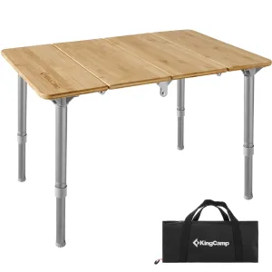 KingCamp Small Adjustable Height 4-Folds Portable Bamboo Table