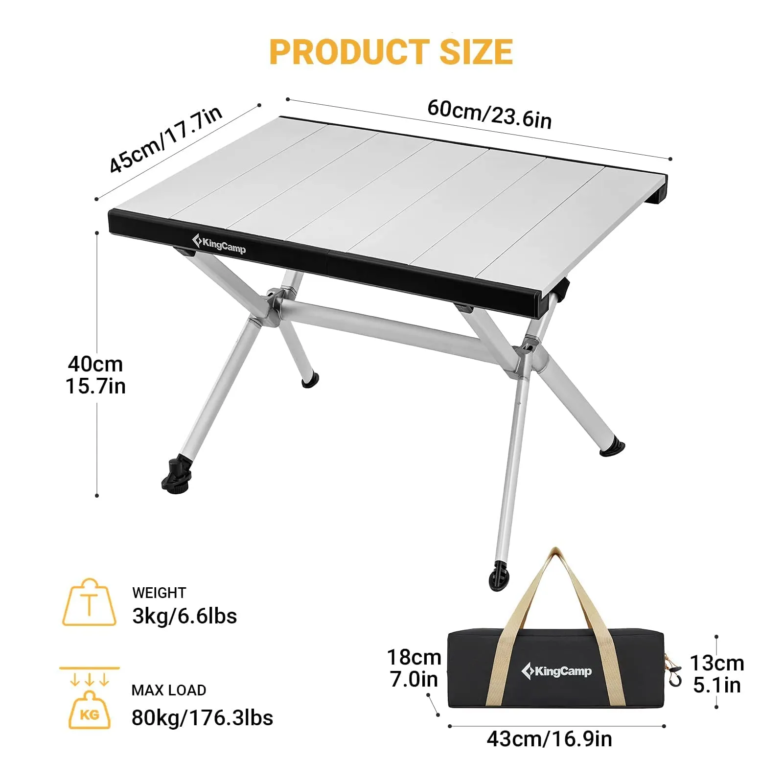 KingCamp Small Camping Aluminum Roll-Up Table