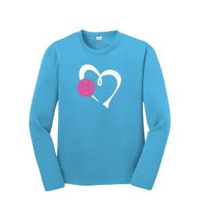 Love Pickleball Heart (Pink) | Youth Long Sleeve Athletic Pickleball Shirt | 100% Polyester