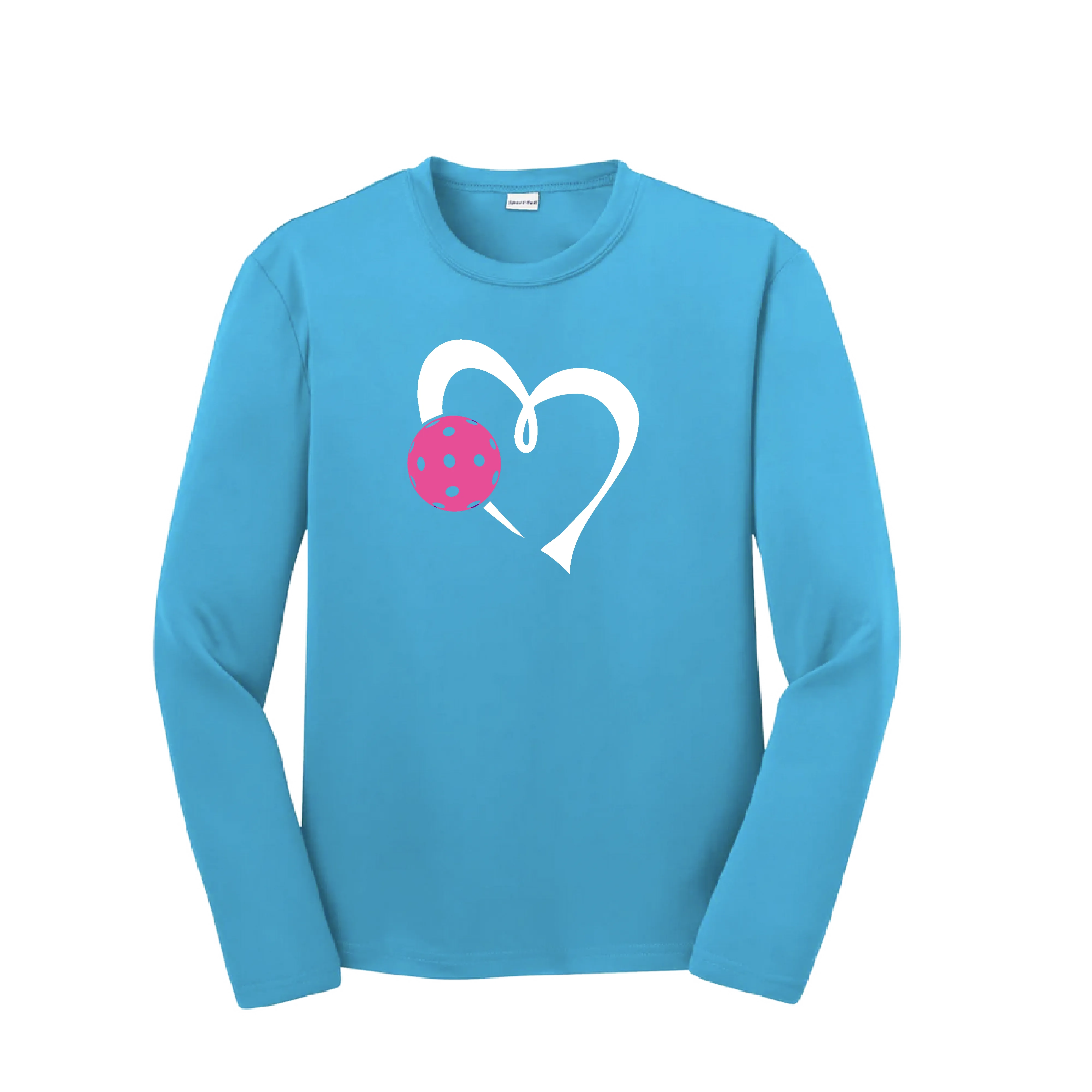 Love Pickleball Heart (Pink) | Youth Long Sleeve Athletic Pickleball Shirt | 100% Polyester