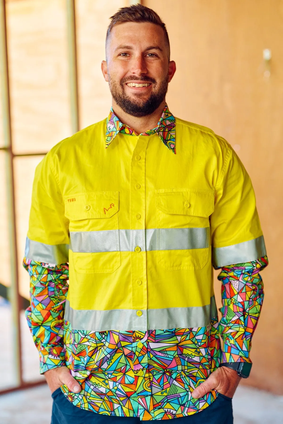 Men's Bonza Yellow Day/Night Hi Vis 2.0 Full Button Work Shirt