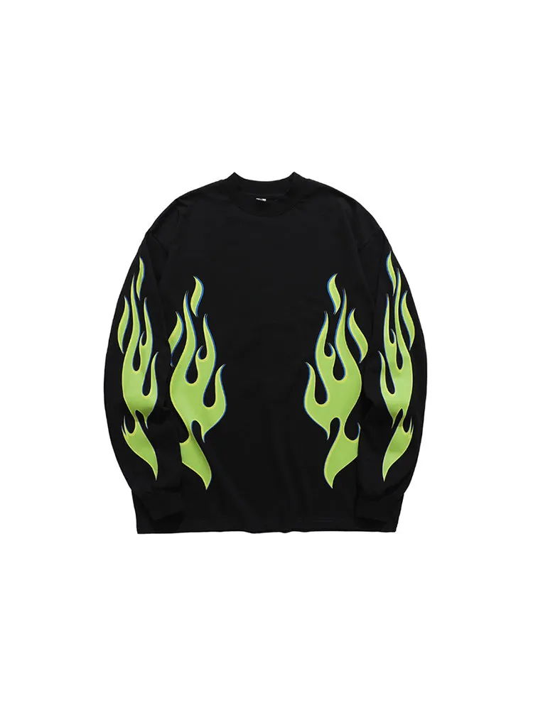 Men'S Loose T-Shirts With Fluorescent Green Fireworks