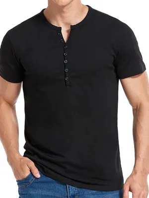 Men'S Solid Color T-Shirts With Button Closure