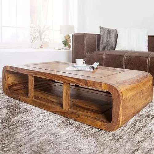 MODERN FURNITURE SHEESHAM Wood Center Coffee Table for Living Room Home with Storage | Tea Table Wooden | Center Table for Living Room - Natural Teak