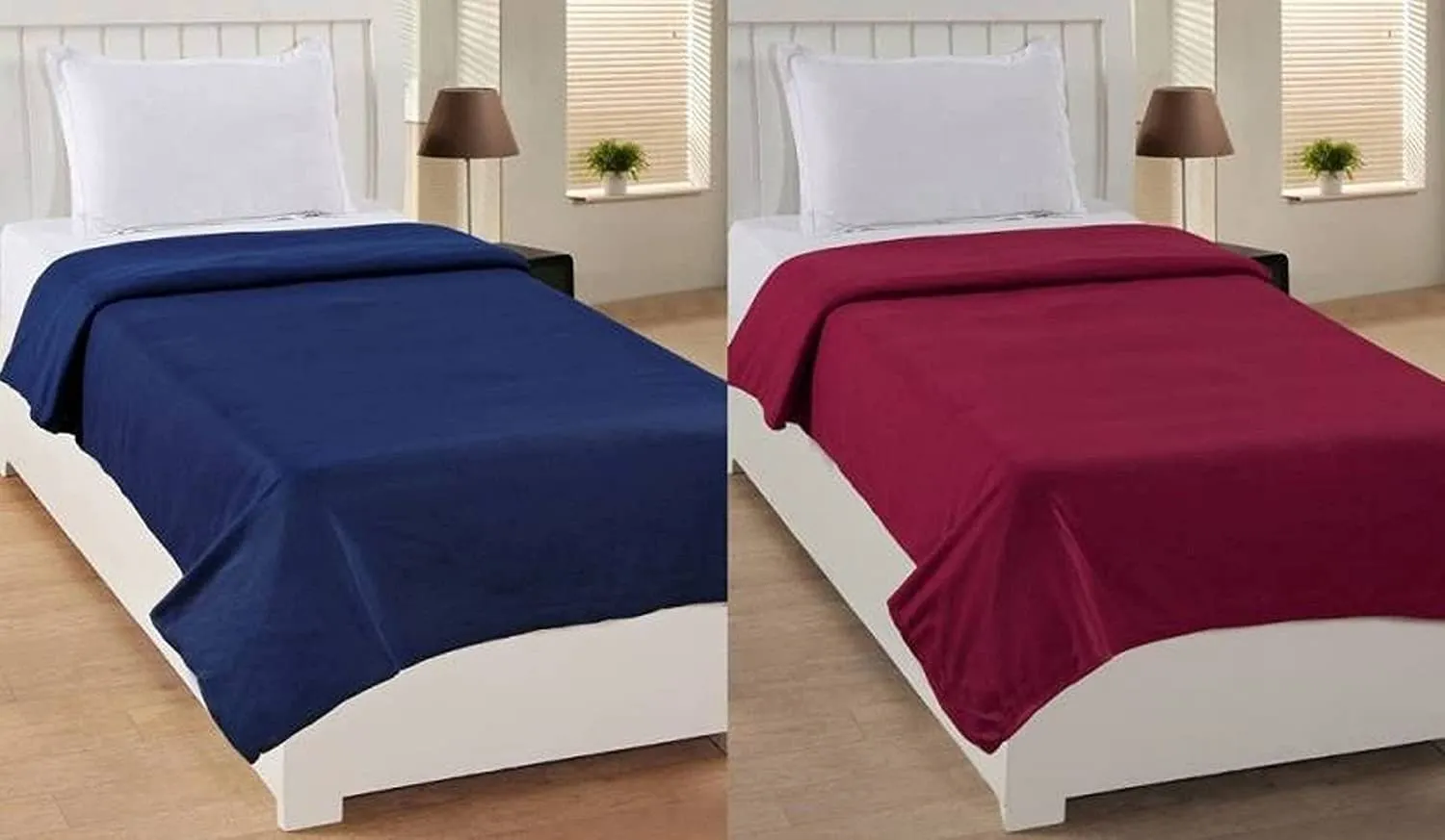 NKSA Soft Warm Fleece Material Single Bed Pack of 2 Blanket - Blue and Red