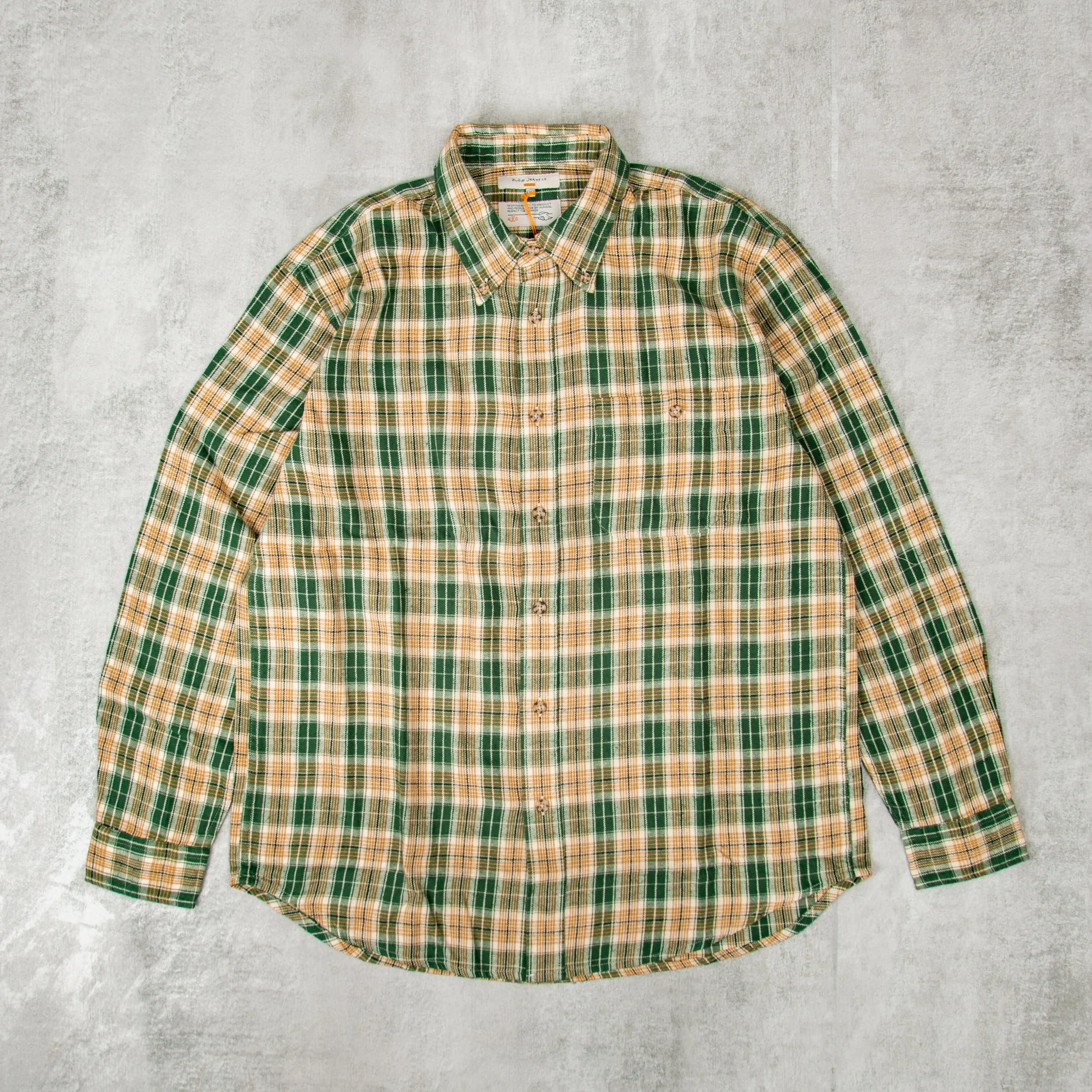 Nudie Julian Farmers Check Shirt - Racing Green