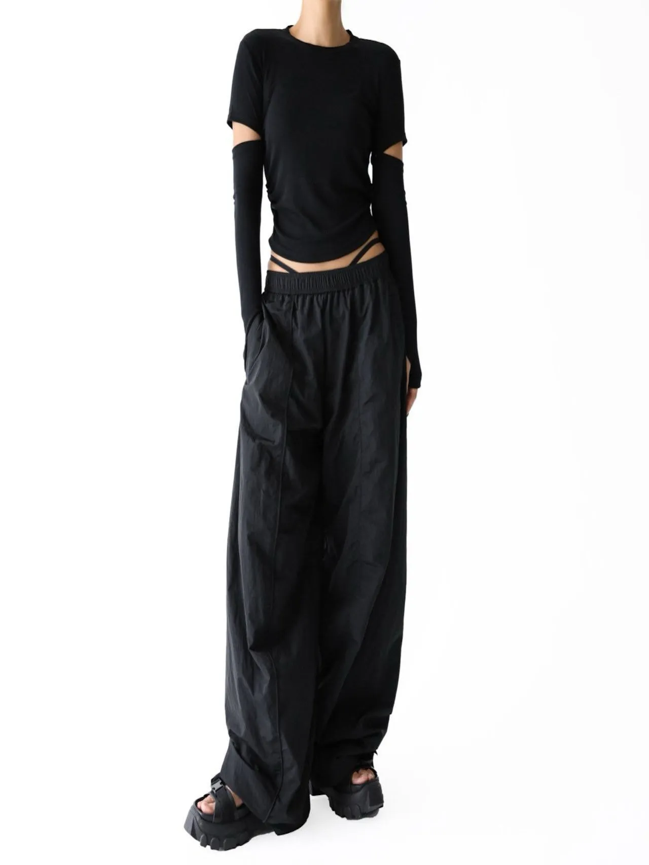 NYLON DRAWSTRING TWIST PATTERN TROUSERS