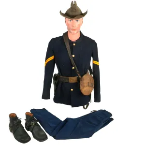 Original U.S. Indian Wars / Spanish-American War Cavalry Corporal Uniform Set - Includes Boots, Blouse, Trousers, Campaign Hat, Belt/Holster and Canteen With Sling