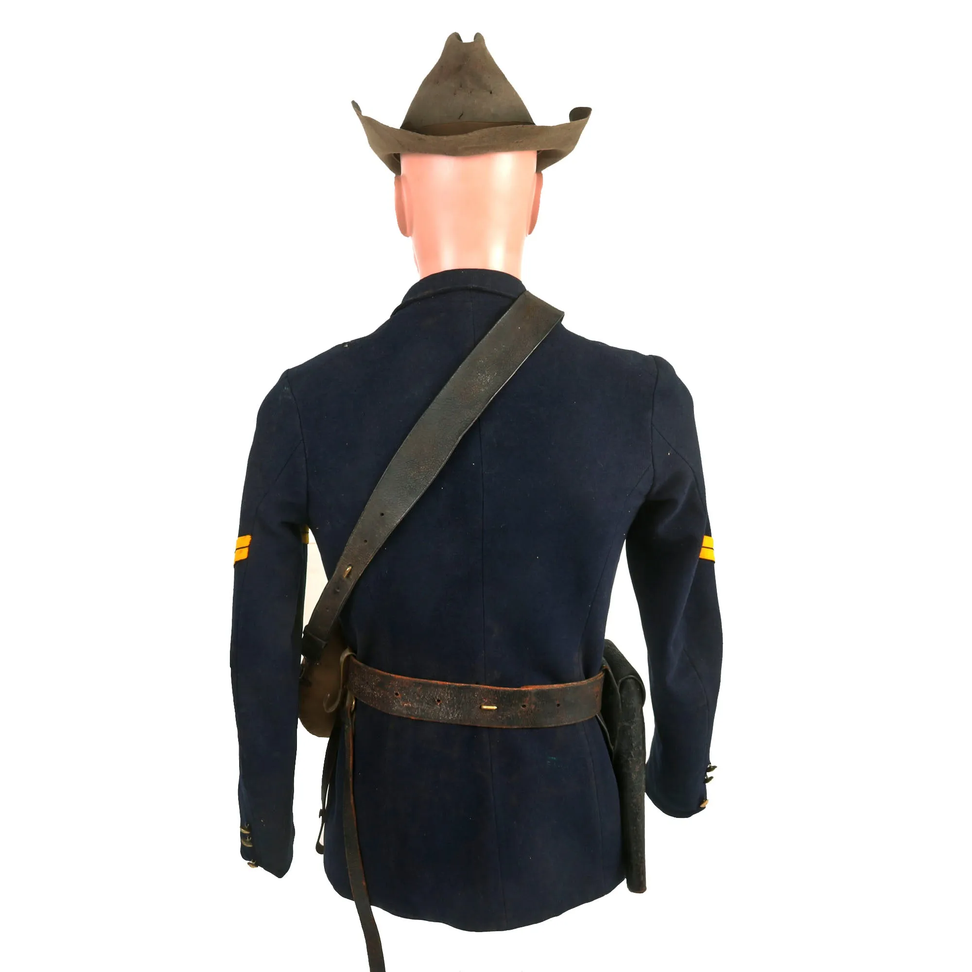 Original U.S. Indian Wars / Spanish-American War Cavalry Corporal Uniform Set - Includes Boots, Blouse, Trousers, Campaign Hat, Belt/Holster and Canteen With Sling