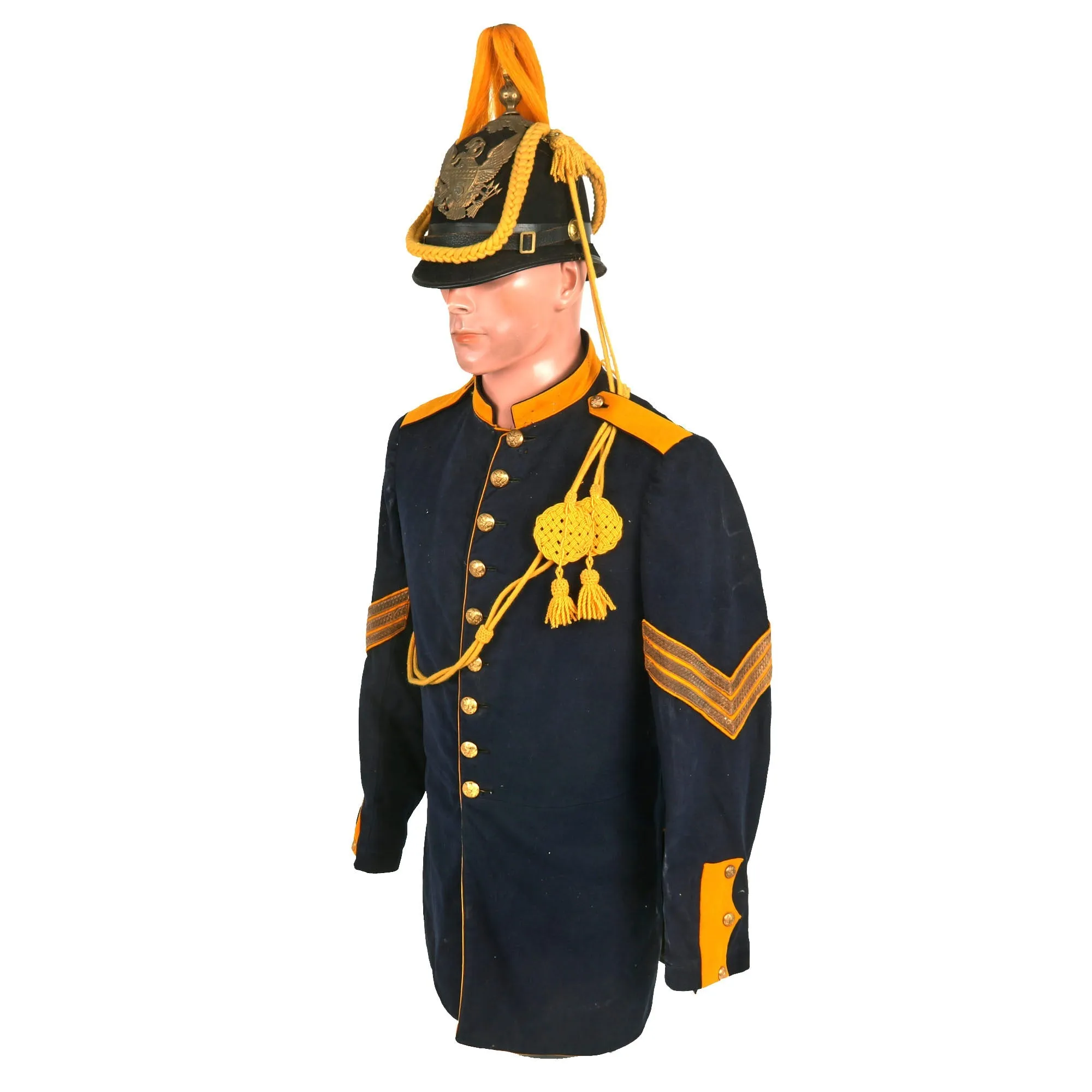 Original U.S. Indian Wars / Spanish-American War Cavalry Sergeant Uniform Set - Includes Blouse, Trousers, M1881 Blue Cloth Spike Helmet, Issued Horse Brush and Leg Gaitors