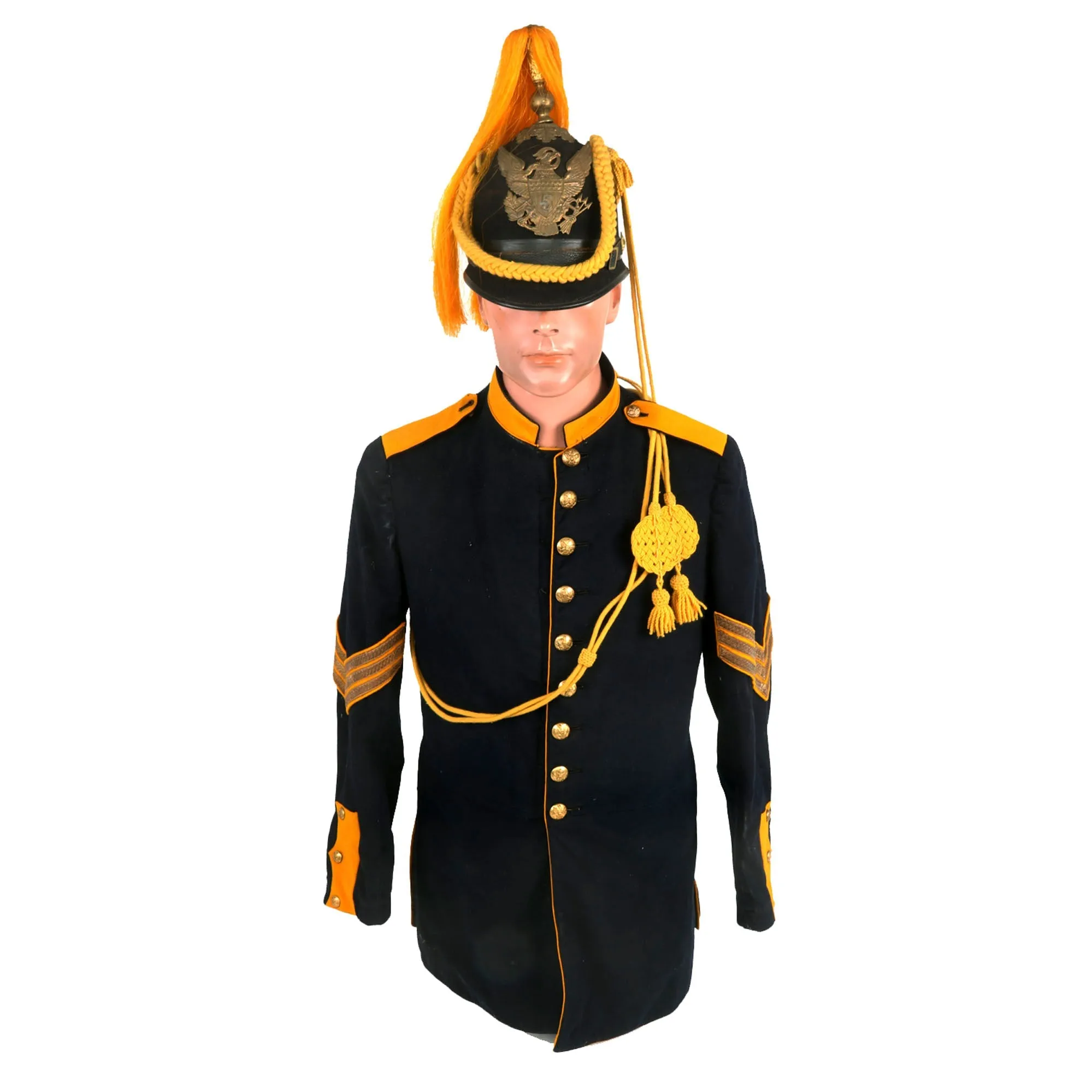 Original U.S. Indian Wars / Spanish-American War Cavalry Sergeant Uniform Set - Includes Blouse, Trousers, M1881 Blue Cloth Spike Helmet, Issued Horse Brush and Leg Gaitors