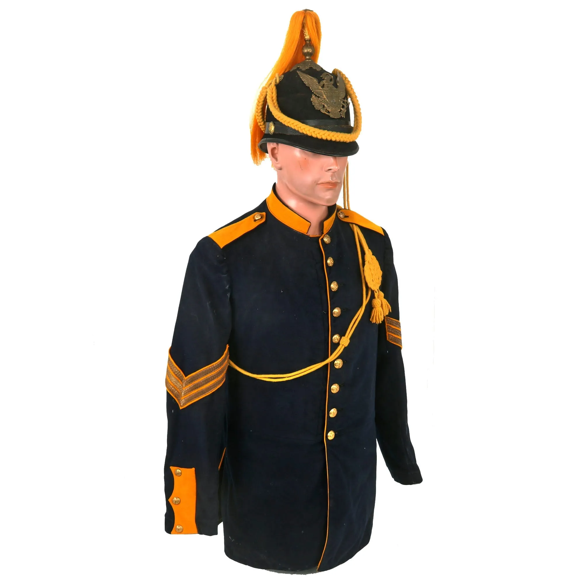 Original U.S. Indian Wars / Spanish-American War Cavalry Sergeant Uniform Set - Includes Blouse, Trousers, M1881 Blue Cloth Spike Helmet, Issued Horse Brush and Leg Gaitors