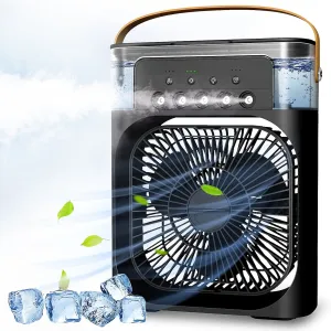 Portable Air Conditioner,  3-IN-1 Personal Air Cooler, 3 Speeds, 7-Color Night Light, USB Powered Small Cooling Fan, Mini Evaporative Air Cooler for Room Desk Car, Black