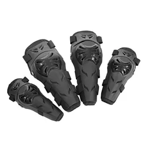 Qiilu 4Pcs Motorcycle Motocross Cycling Elbow Knee Pads Protector Guard Armors Wrist Protective Kneecap Knee Shin Brace Adult Set Black[Black]