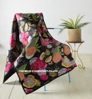 Ravaiyaa - Attitude is everything Soft Cotton Machine Quilted Throw Beautiful Floral Design Blanket Throw Home Decor Sofa Blanket 70x50 Inch (Black)