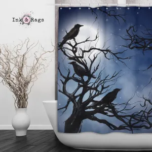 Ravens in the Moonlight Shower Curtains and Optional Bath Mats