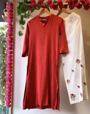 Retro Romance On Red Kurta And Pants